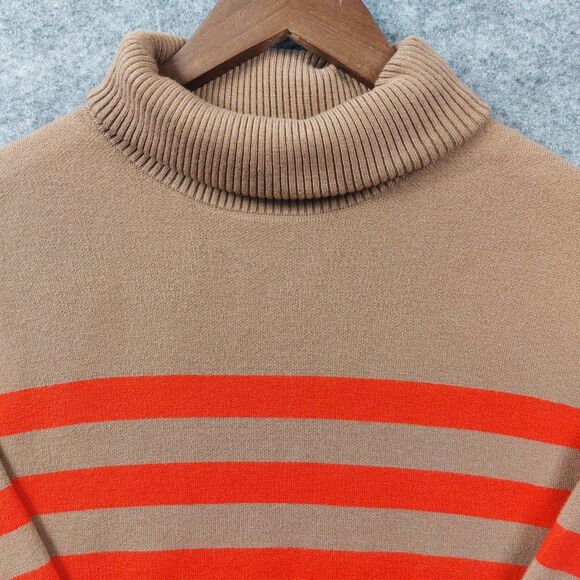 Tahari Turtleneck Sweater Size M Tan Red Stripe Knit Pullover Classic Cozy Chic - Picture 3 of 13